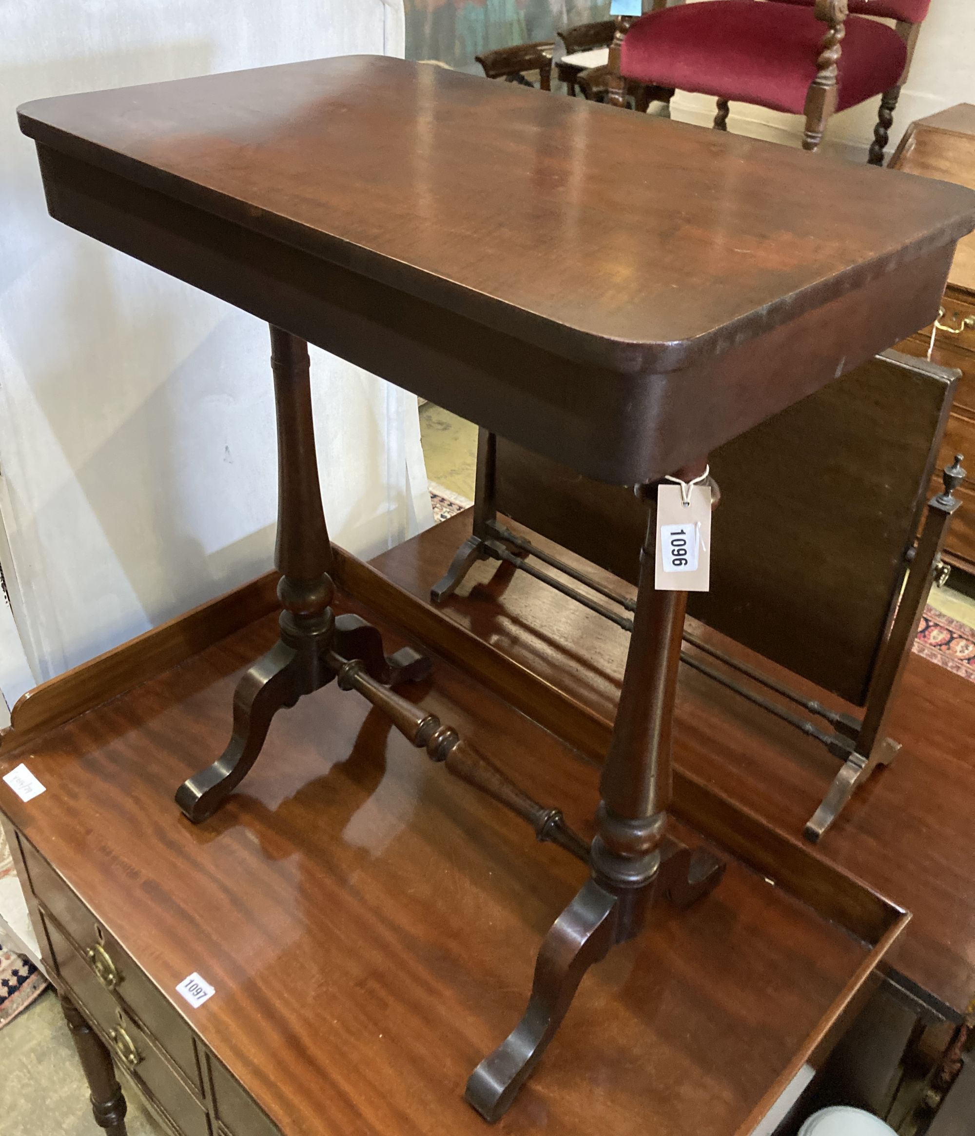 A Victorian mahogany stretcher table, width 62cm, depth 38cm, height 73cm